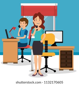 young couple in the workplace office