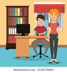 young couple in the workplace office