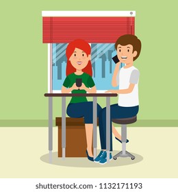 young couple in the workplace office