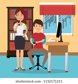 young couple in the workplace office