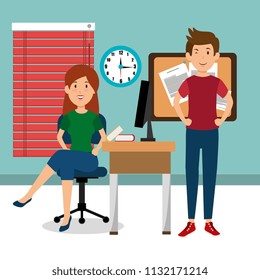 young couple in the workplace office