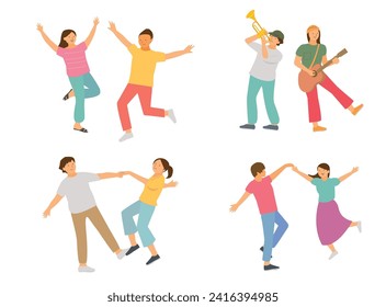 Young couples are dancing with music.