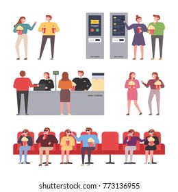 Young couples dating at the theater vector illustration flat design Young couples dating at the theater vector illustration flat design
