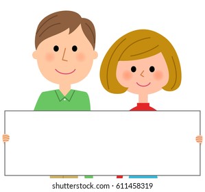 Young couple,White board