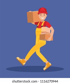 Young courier man with parcels in his hands.