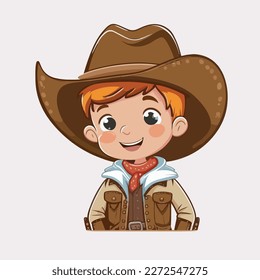 Young cowboy boy. Vector graphics. Illustration for a child. Smiling, cheerful little boy.