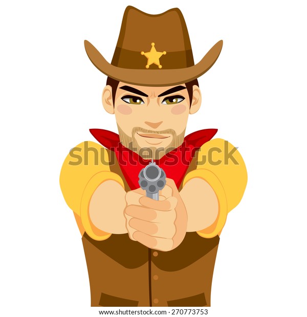 Young Cowboy Gunslinger Shooting Revolver Both Stock Vector (Royalty ...