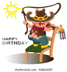 Young cowboy with western hat .Vector happy kid illustration for party birthday