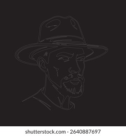 Young Cowboys with Large Hat in Action Icon Sign in Vector Art Cowboys Brim Fashion Illustration outline Art