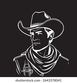Young Cowboys with Large Hat in Action Icon Sign in Vector Art Cowboys Brim Fashion Illustration outline Art