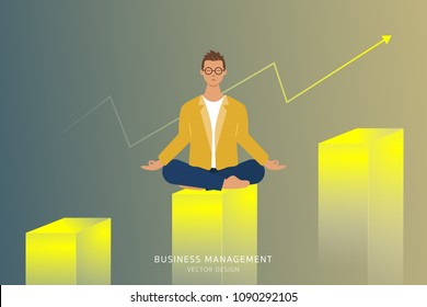 Young Creative business man practicing meditation and gain idea for business growth. Business management concept.