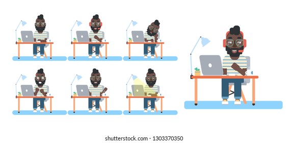 Young creative man working on the computer. Modern programmer, freelancer at home office.