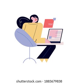 Young creative woman sitting at laptop and working as web designer