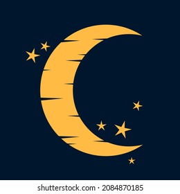 Icono de logotipo vectorial mínimo de luna creciente en cielo nocturno