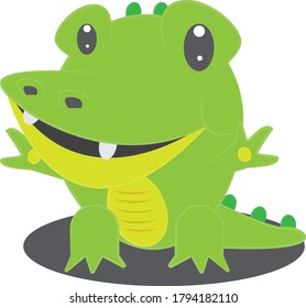 
a young crocodile looks happy by waving his hands up