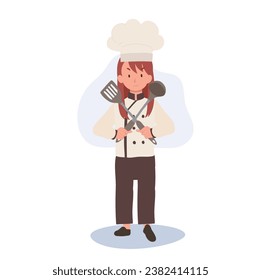 Young Culinary Pro Holding Flipper and Dipper. Confident Kid Chef with Crossed Arms