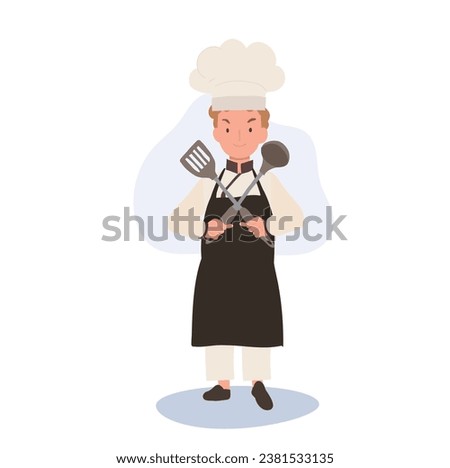 Young Culinary Pro Holding Flipper and Dipper. Confident Kid Chef with Crossed Arms