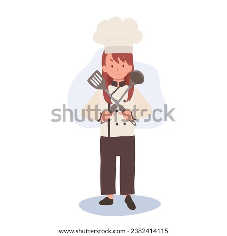 Young Culinary Pro Holding Flipper and Dipper. Confident Kid Chef with Crossed Arms
