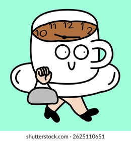 Young Cup Lady Happy Coffee Time Concept Cartoon Character illustration