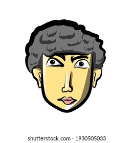 a young curly haired man facing a cartoon