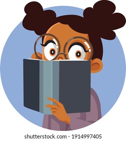 Young Cute African Girl Reading a Book. Curious child expanding knowledge learning and studying
