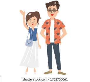 Young cute couple in summer clothes