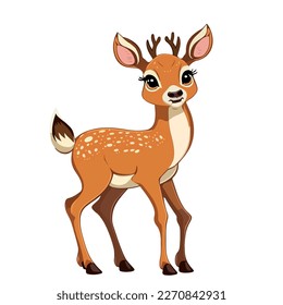 Young cute deer. Baby deer. Vector graphics. Illustration for children. Smiling nice animal.