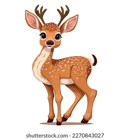 Young cute deer. Baby deer. Vector graphics. Illustration for children. Smiling nice animal.