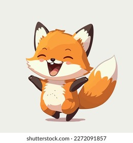 Young cute fox. Baby fox. Vector graphics. Illustration for a child. Smiling, cheerful and cuddly little animal.