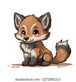 Young cute fox. Baby fox. Vector graphics. Illustration for a child. Smiling, cheerful and cuddly little animal.