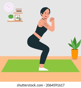 Junge süße Mädchen, Sport zu Hause, Illustration.