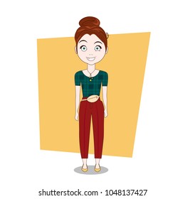 Young Cute Girl Happy Smiling Emotional Woman In Modern Clothes Full Length