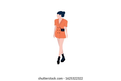 Young cute girl is walking. Vector isolated flat illustration