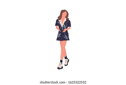 Young cute girl is walking. Vector isolated flat illustration