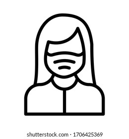 Young Cute Girl Wearing Surgical mask for Coronavirus prevenation Concept Vector Icon Design, dental hygienist Avatar, Social Distance Symbol on white background