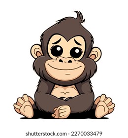 Young cute gorilla. Baby gorilla. Sweet adorable creature smiles friendly. Vector graphics, illustration for children.