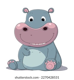 Young cute hippopotamus. Baby hippo. Vector graphics. Illustration for children. Smiling nice animal.