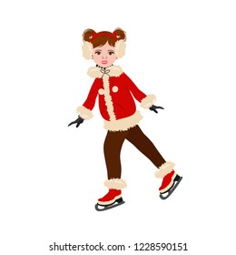 Young cute ice skater girl. Funny cartoon and vector character. Vector illustration.