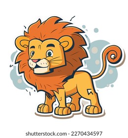 Young cute lion. Baby lion. Vector graphics. Illustration for children. Smiling nice animal.
