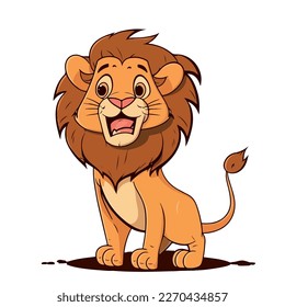 Young cute lion. Baby lion. Vector graphics. Illustration for children. Smiling nice animal.