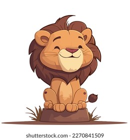 Young cute lion. Baby lion. Vector graphics. Illustration for children. Smiling nice animal.