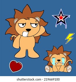 young cute lion cartoon sticker set in vector format very easy to edit