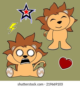 young cute lion cartoon sticker set in vector format very easy to edit