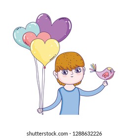 young cute lover boy with balloons helium