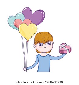 young cute lover boy with balloons helium