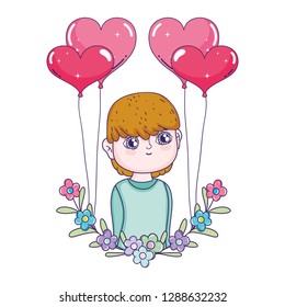 young cute lover boy with balloons helium