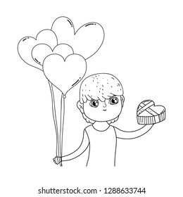 young cute lover boy with balloons helium