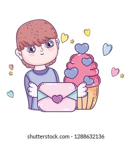 young cute lover boy with love envelope