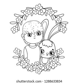 young cute lover boy with rabbit