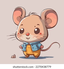 Young cute mouse. Baby mouse. Vector graphics. Illustration for children. Smiling nice animal.